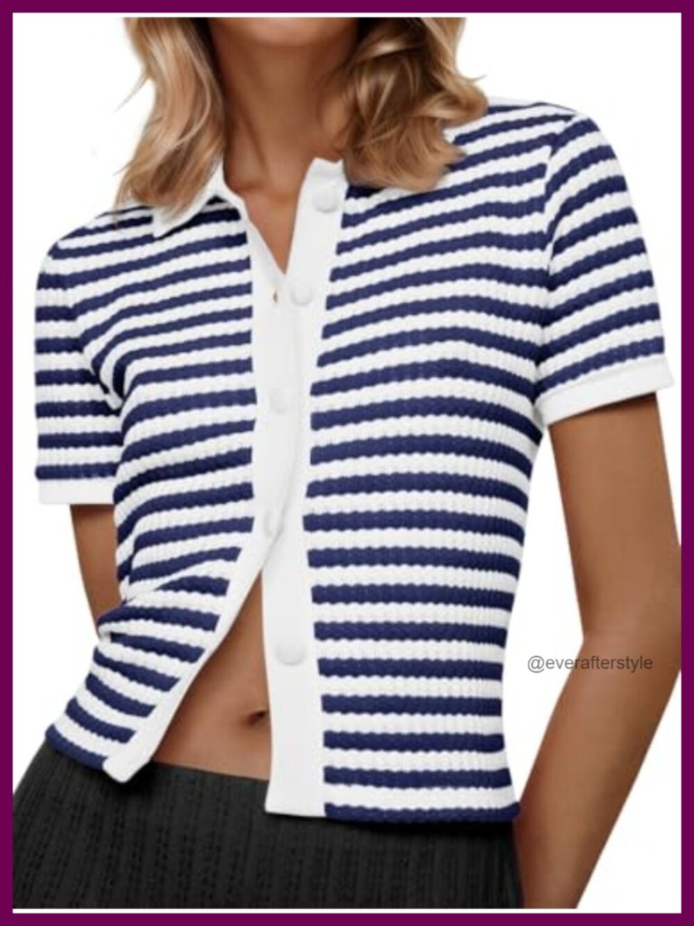 Saodimallsu Striped Short Sleeve Button Down Cropped Cardigan